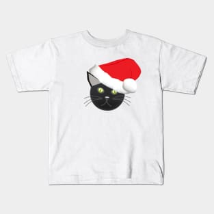 Christmas Kitty Cat Wearing a Santa Hat (White Background) Kids T-Shirt